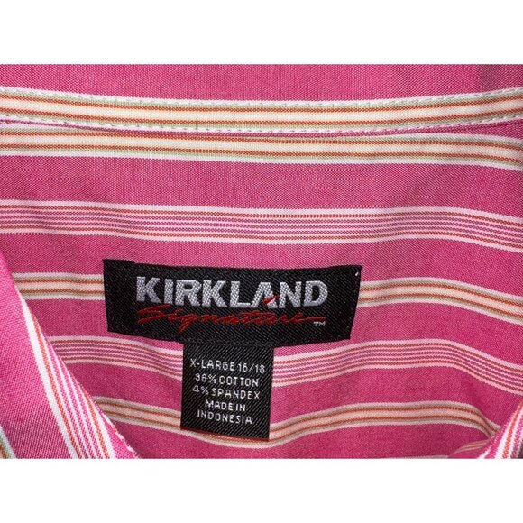 Kirkland Signature Women's Striped Button-Up Shirt 3/4 Sleeve Pink & White Size - Picture 2 of 2